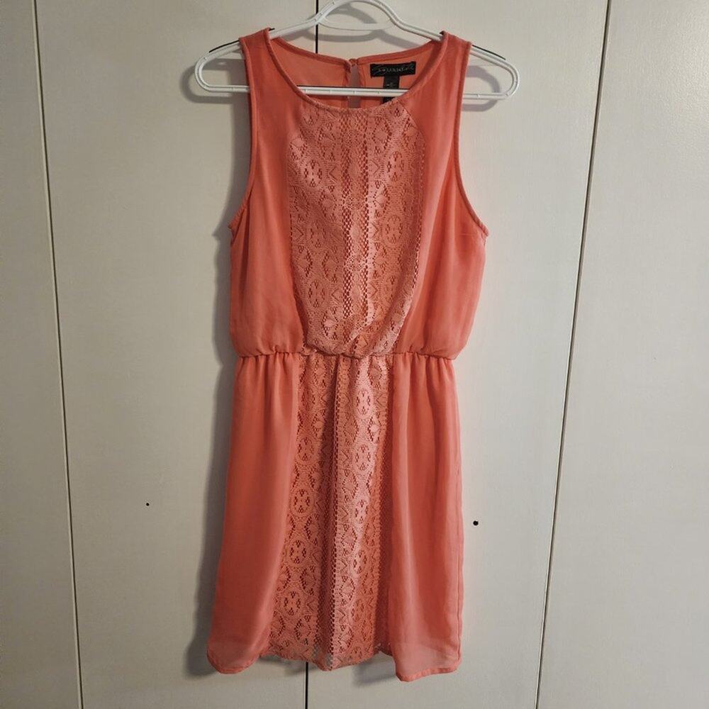 Socialite Pink Crochet Insert Pull On Tank Dress w/ Elastic Waist Women's Size S